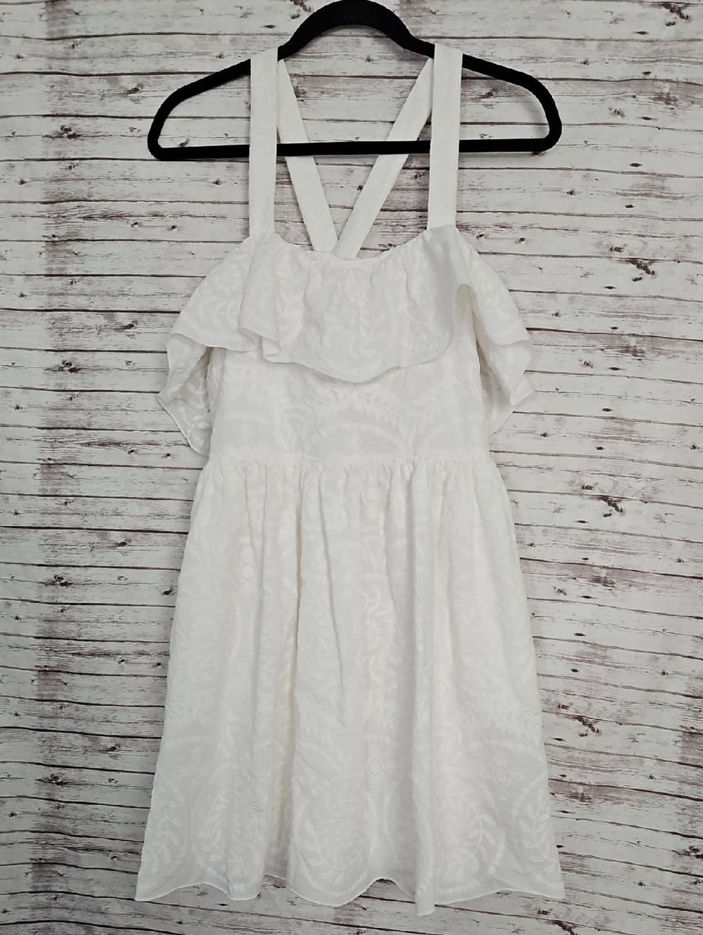 Madewell White Ruffle Sundress with Crossback Straps